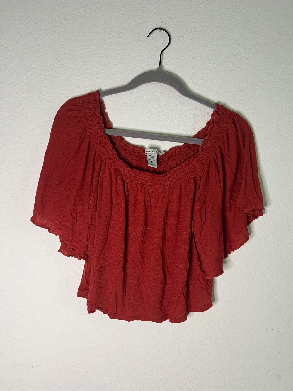 American Rag Red Off-Shoulder Crop Top